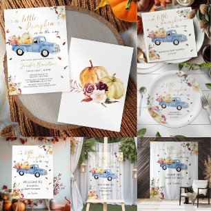 Little Pumpkin Herfst Blauw  Truck Baby shower Papieren Bordje
