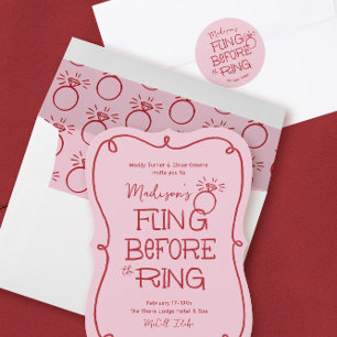 Rood en Roze Doodle Schets Vliegen Voor de Ring Ronde Sticker