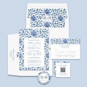 Timeless Blue en White Chinoiserie Chic Wedding Kaart