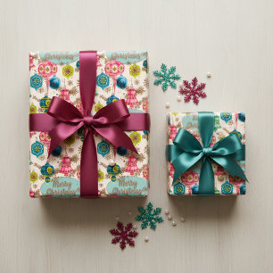 Funky Bright Retro Kerstmis Cadeaupapier
