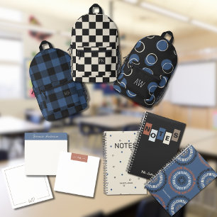 Schattige Monogram Initialen & Houtskool Checkerbo Bedrukte Rugzak