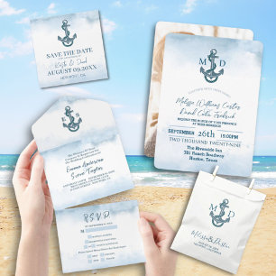 Coastal Beach Blue Nautical Wedding Bewaar de datu