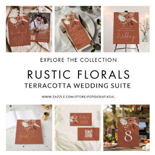 Boho Bloemen Foto QR Code Terracotta Bruiloft Kaart