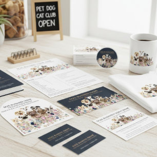 Navy Brown Cute Pet Sitter Dog Groomer Schort