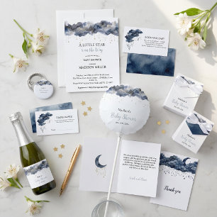 Hemelse Aquarel Wolken Baby Shower Bedankt 
