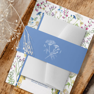 Bruiloft QR foto delen wildflower monogram blauw Informatiekaartje