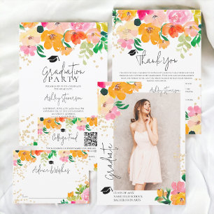 Gouden glitter bloemenfoto botanisch afstuderen kaart