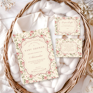Zachte Blush Bloemrijke Erfgoed Baby Shower Kaart