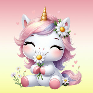 Eenhoorns en madeliefjes, "Happy Birthday" feest Spandoek