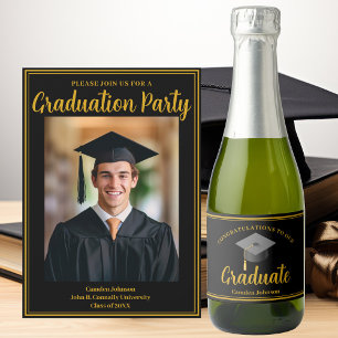 Goud Zwart Afstudeerfeest Formeel Afstuderen Mini Sparkling Wijnetiket