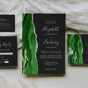 Agate Jager Groen Zilver Donkere Bruiloft RSVP Kaartje