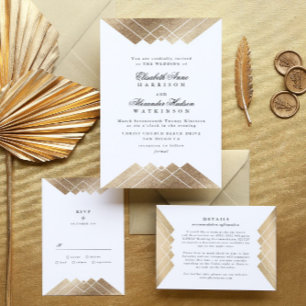Geometric Black Gold Gatsby Wedding RSVP