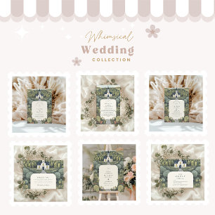 Whimsical Storybook Forest Chapel Wedding RSVP Kaartje