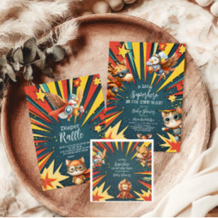 Fun Animals Superhero Baby shower Papieren Bordje