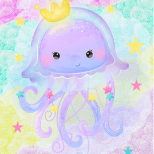 Cute Paarse Princess Jellyfish Girl Baby shower Kaart