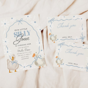 Blue Bow Gekke Goose Coquette Verjaardag Kaart