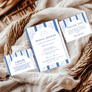 Blauw Ivoren Tuin Bloemige Bruidsdouche Bedankkaart