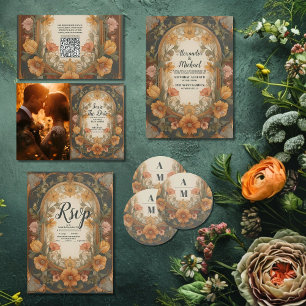 Antiek Bloemen Art Nouveau bruiloft All In One Uitnodiging