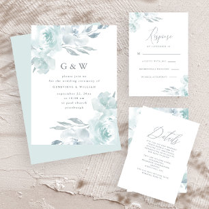 Mooie Blauwe Bloemen met Monogrammen Bruiloft Kaart