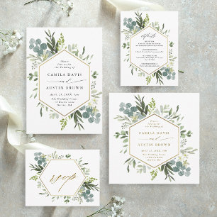 Waterverf Greenery Gold Hexagon Wedding Square Kaart