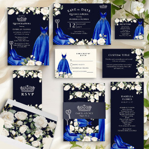 Prinses Jurk en Rozen Royal Blue Quinceanera RSVP Kaartje