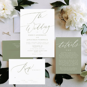 White and Sage Green Modern Wedding Enclosure Card RSVP Kaartje