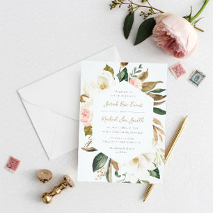 Floral Elegant Magnolia Beige Neutral Wedding Kaart