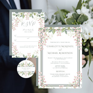 Spring Blossom, roze Blush, Mint Green, Wedding Etiket