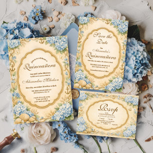 Vintage Kust Hydrangea Quinceañera RSVP Kaartje