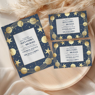Hemelse Marine Gouden Halve Maan bruiloft All In One Uitnodiging