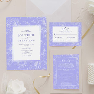 Elegante Floral Periwinkle Boho Modern Wedding RSVP Kaartje