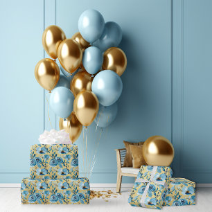 Elegant Dusty Blue Gold Floral Roos Set van 3 Inpakpapier Vel