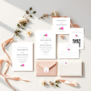 Roze Roos Klassieke Minimalistische Trouwdag Etiket