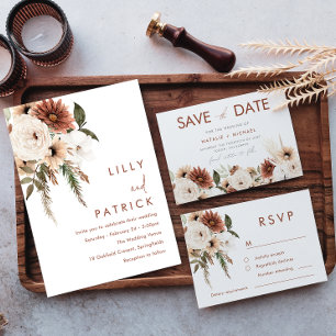 Bohemian Floral Terracotta Wedding Save The Date