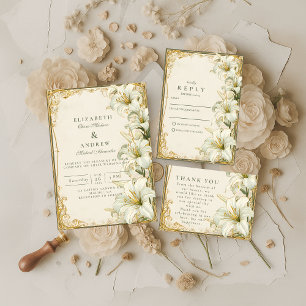 Elegante Witte Lelie Bruiloft Kaart