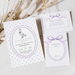 Een Kleine Gans Paarse Stippen Baby Shower Kaart