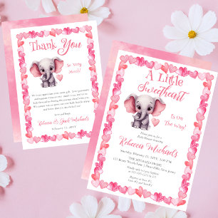 Olifant roze harten meisje Baby shower Bedankkaart