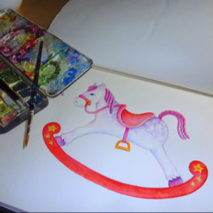 Baby shower Aqua Rocking Horse Boek Aanvraagkaarte Informatiekaartje