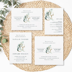Eucalyptus Ampersand Gold Green Wedding Kaart