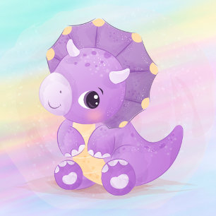Cute Paarse Dinosaur Rainbow Art Baby shower Invi Kaart