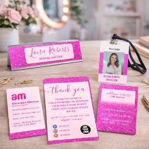 Hot Roze Glitter Glam Branding Visitekaartje
