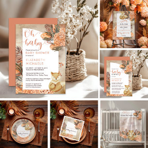 Boho Palm Leaves Hydrangeas Fox Oh Baby shower Kaart