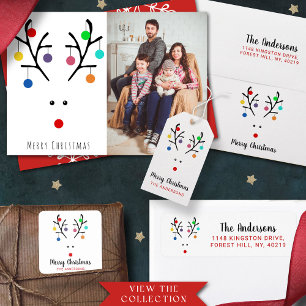 Modern Holiday Whimsical Mask Reindeer Kerstmis Feestdagen Kaart