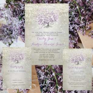 Mason Jar Purple Lavender Heart Leaf Tree Wedding Kaart