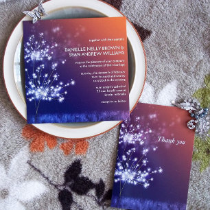 Twilight Dandelions Floral Wedding Kaart