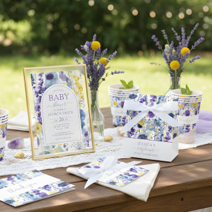 Paarse Gele Aquarel Wilde Bloem Baby Shower Kaart