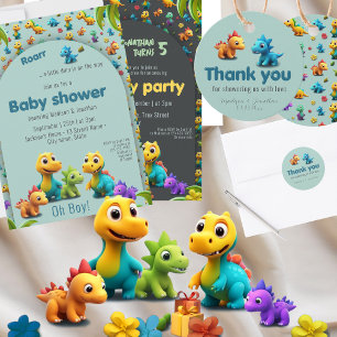 3d Dino dinosaurus baby jongen douche dank u Ronde Sticker
