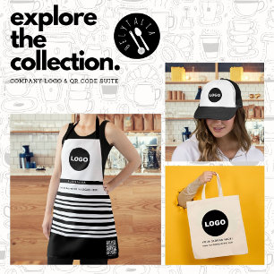 Zakelijke Logo QR Zwart Wit Strepen Werknemersnaam Schort