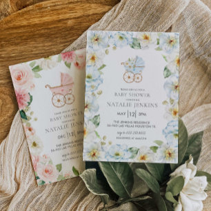 Girl Baby shower Pink Floral Invitation Kaart