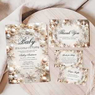 Parels en sneeuwvlokken Baby shower Kaart